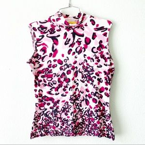 ST.JOHN sleeveless animal print pink top shirt S